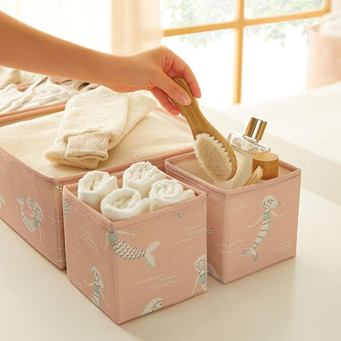 Ocean Home Textile 6'lı Çocuk Odası Deniz Kızı Çekmece İçi Düzenleyici Kutu