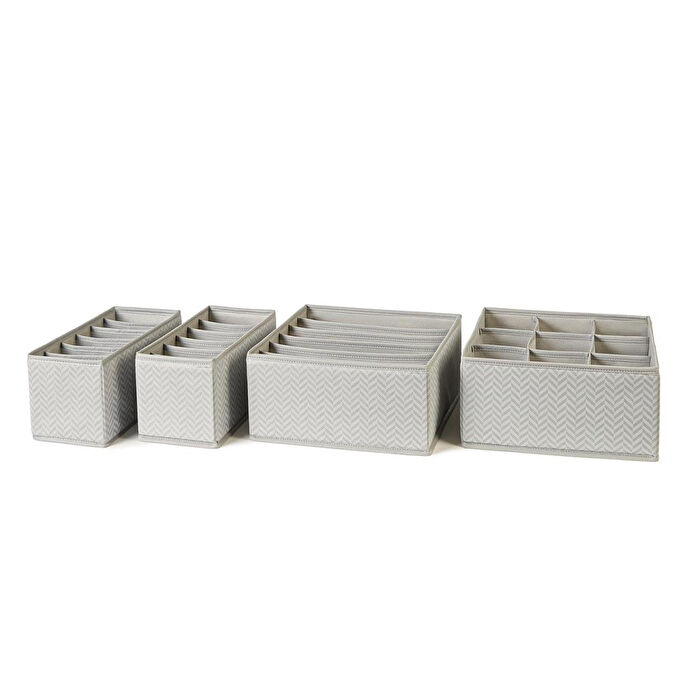 Ocean Home Textile 4'lü Bölmeli Gri Balıksırtı Çekmece İçi Düzenleyici Kutu Set