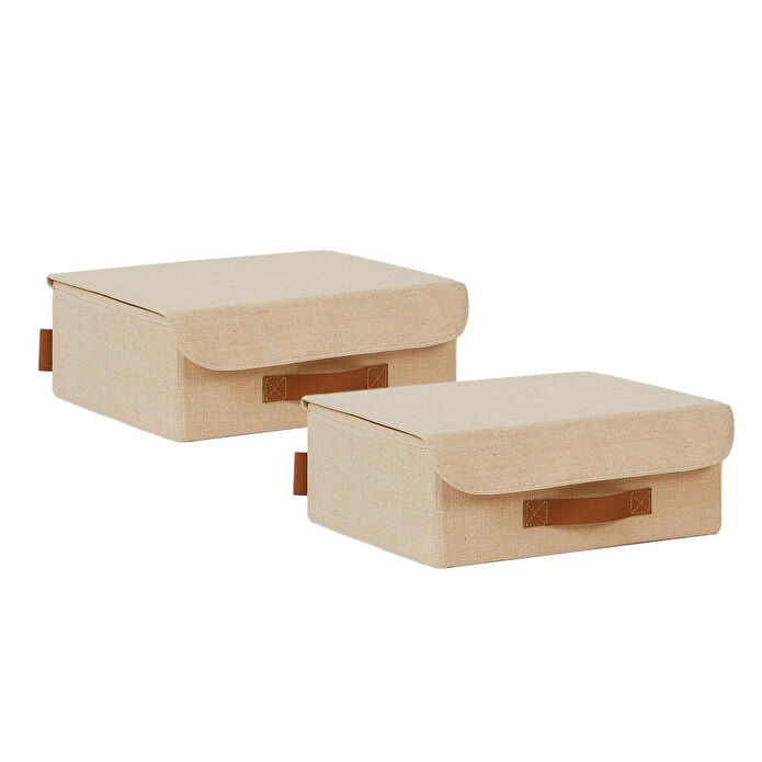 Ocean Home Textile 2'li Jüt Keten Kumaş Kapaklı Kutu Set 30 X 23 X 11 Cm