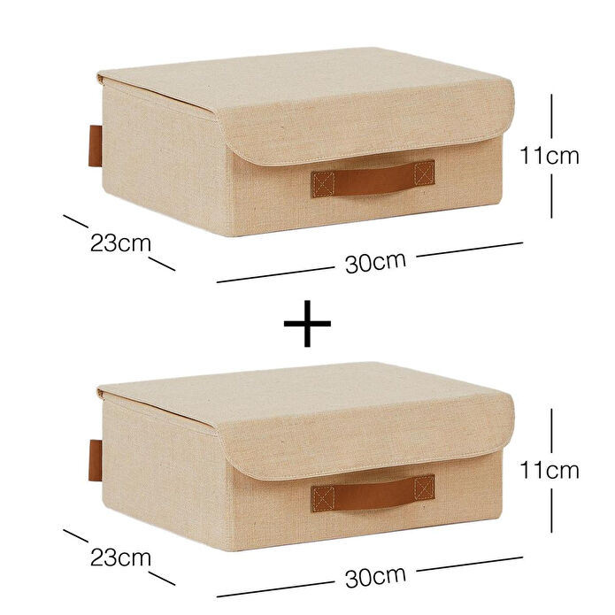 Ocean Home Textile 2'li Jüt Keten Kumaş Kapaklı Kutu Set 30 X 23 X 11 Cm