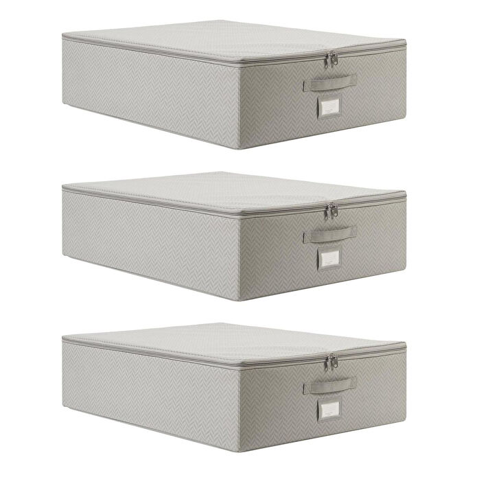 Ocean Home Textile 3'lü Büyük Boy Gri Balıksırtı Destekli Hurç Set 55 X 70 X 18 Cm