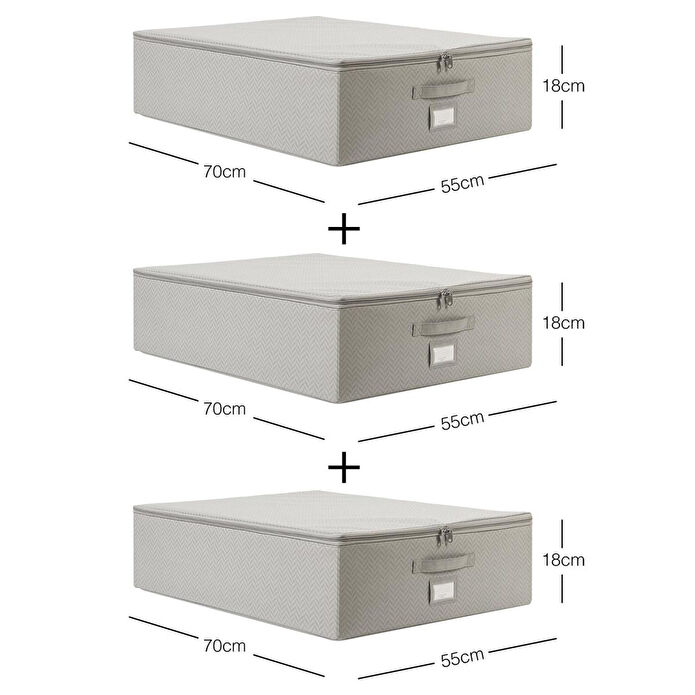 Ocean Home Textile 3'lü Büyük Boy Gri Balıksırtı Destekli Hurç Set 55 X 70 X 18 Cm