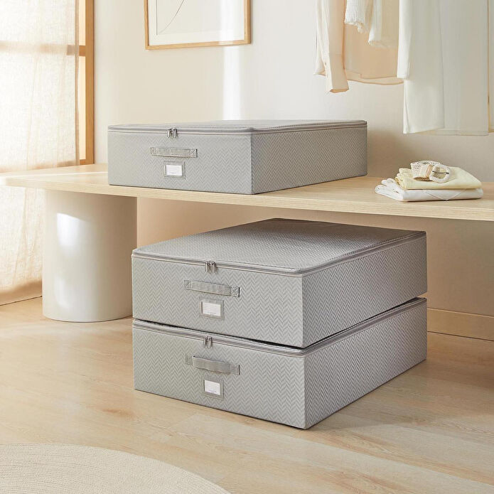 Ocean Home Textile 3'lü Büyük Boy Gri Balıksırtı Destekli Hurç Set 55 X 70 X 18 Cm