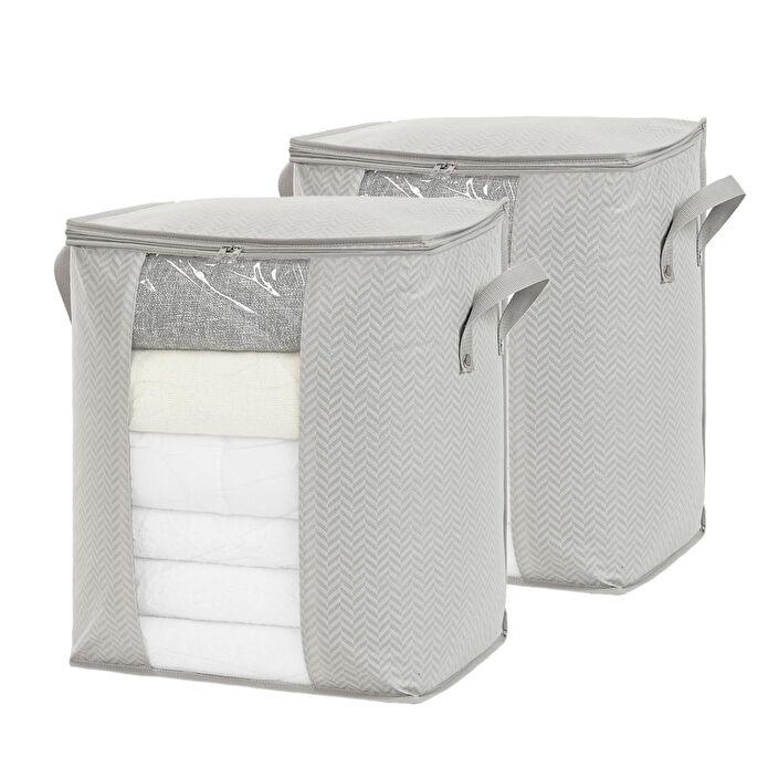 Ocean Home Textile 2'li Pvc Pencereli Gri Balıksırtı Hurç Set 45 X 30 X 50 Cm