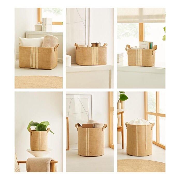 Ocean Home Textile 6'lı Çizgili Jüt Sepet Set
