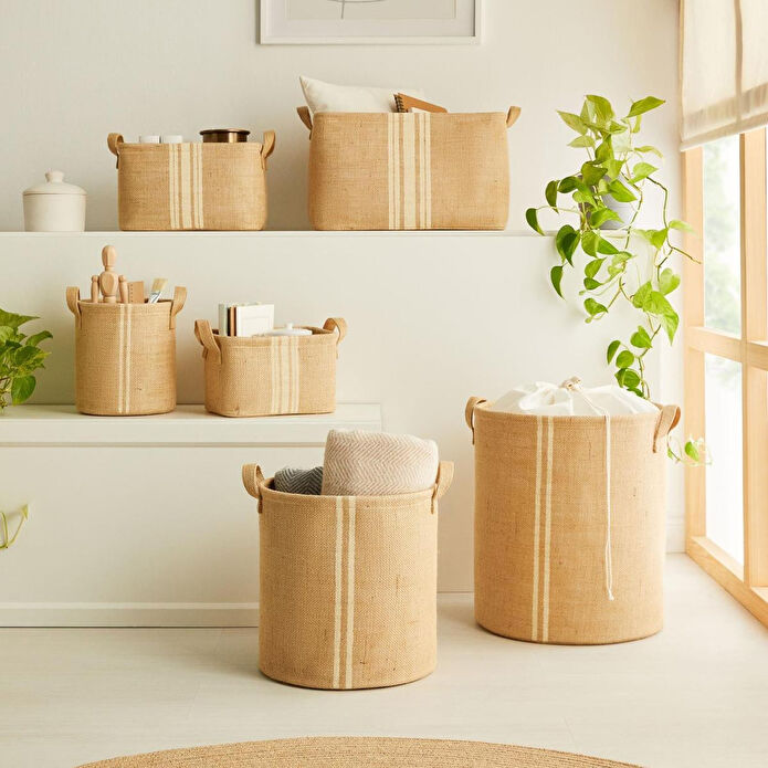 Ocean Home Textile 6'lı Çizgili Jüt Sepet Set