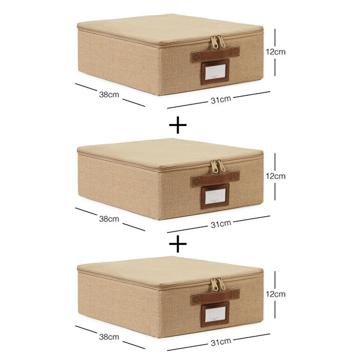 Ocean Home Textile 3'lü Küçük Boy Jüt Destekli Hurç Set 31 X 38 X 12 Cm