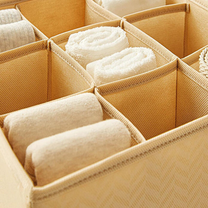 Ocean Home Textile 2'li 9 Bölmeli Petek Bej Balıksırtı Çekmece İçi Düzenleyici Kutu Set 28 X 28 X 13 Cm