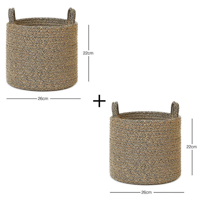 Ocean Home Textile 2'li Siyah Kırçıllı Jüt Halat Sepet Set 26 X 22 Cm