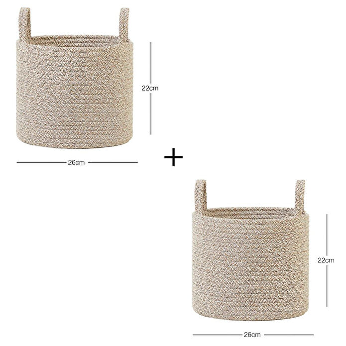 Ocean Home Textile 2'li Bej Kırçıllı Pamuklu Halat Sepet Set 26 X 22 Cm