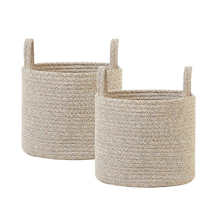 Ocean Home Textile 2'li Bej Kırçıllı Pamuklu Halat Sepet Set 26 X 22 Cm