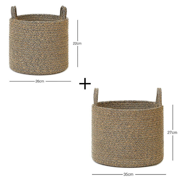 Ocean Home Textile 2'li Siyah Kırçıllı Jüt Halat Sepet Set 26 X 22 / 35 X 27 Cm