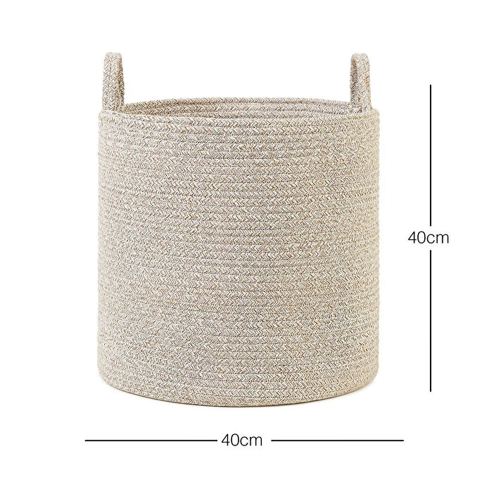 Ocean Home Textile Bej Kırçıllı Pamuklu Halat Sepet 40 X 40 Cm