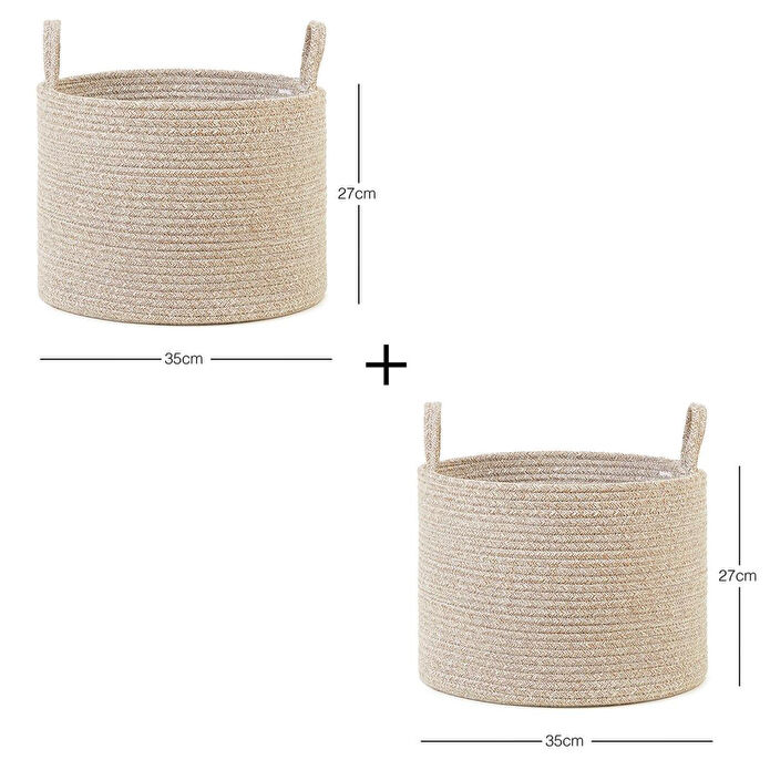 Ocean Home Textile 2'li Bej Kırçıllı Pamuklu Halat Sepet Set 35 X 27 Cm