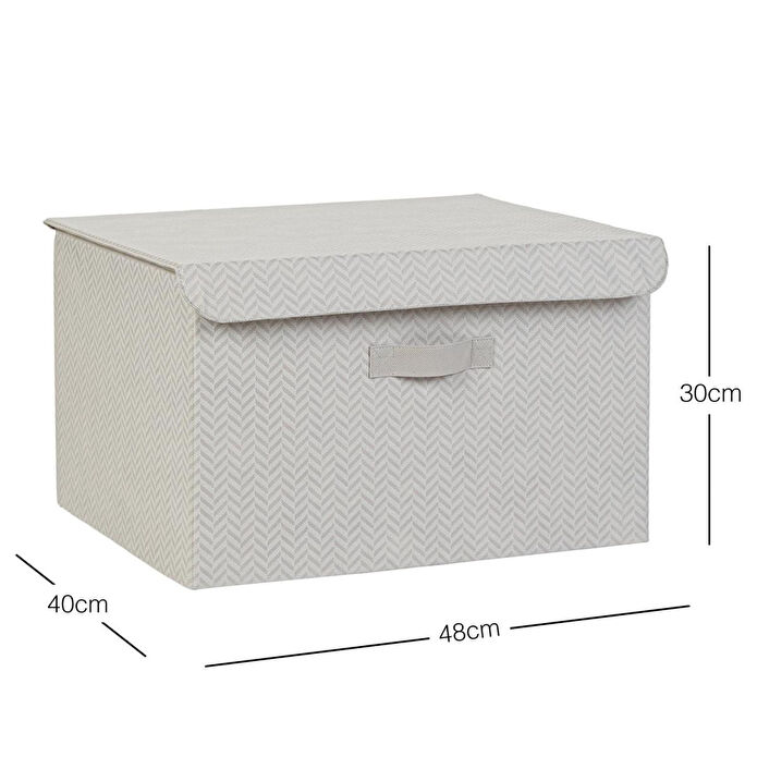 Ocean Home Textile Gri Balıksırtı Kapaklı Kutu 48 X 40 X 30 Cm