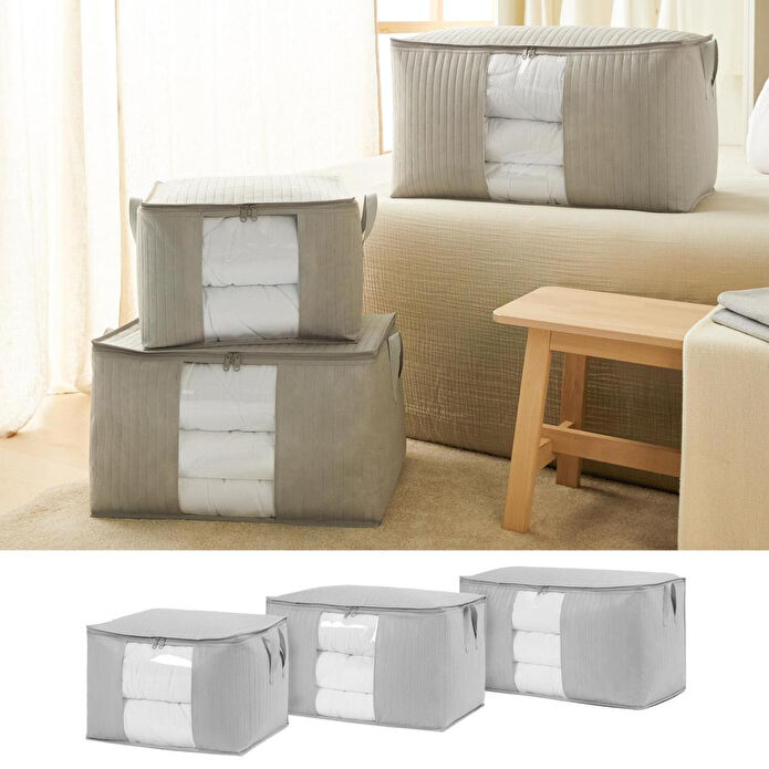 Ocean Home Textile 3'lü Pvc Pencereli Gri Renk Kapitone Hurç Set