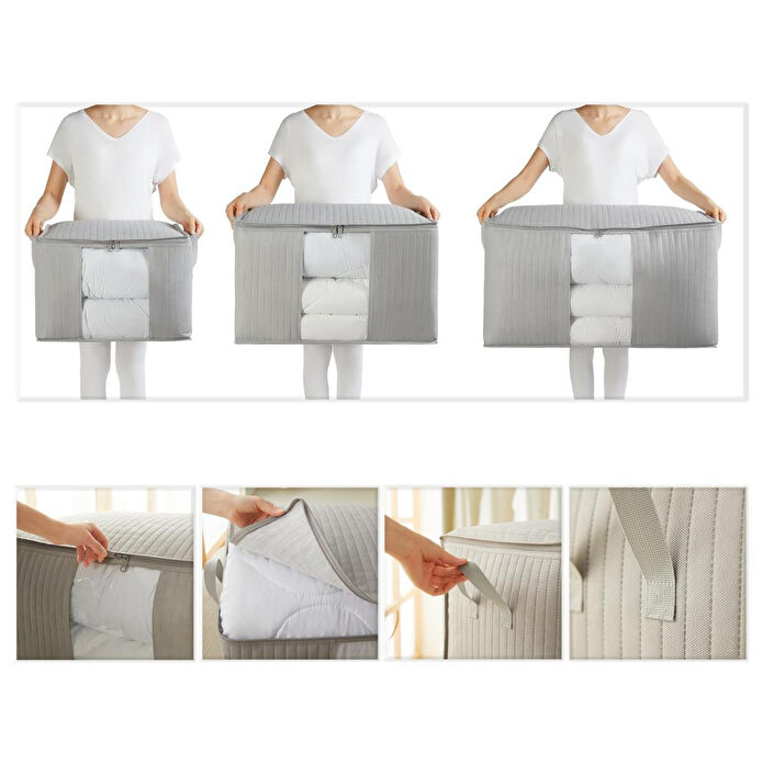 Ocean Home Textile 3'lü Pvc Pencereli Gri Renk Kapitone Hurç Set