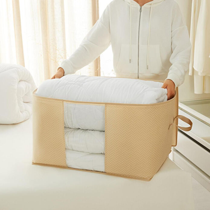 Ocean Home Textile 2'li Pvc Pencereli Bej Balıksırtı Hurç Set 1 Adet 45 X 30 X 50 / 1 Adet 60 X 43 X 35 Cm