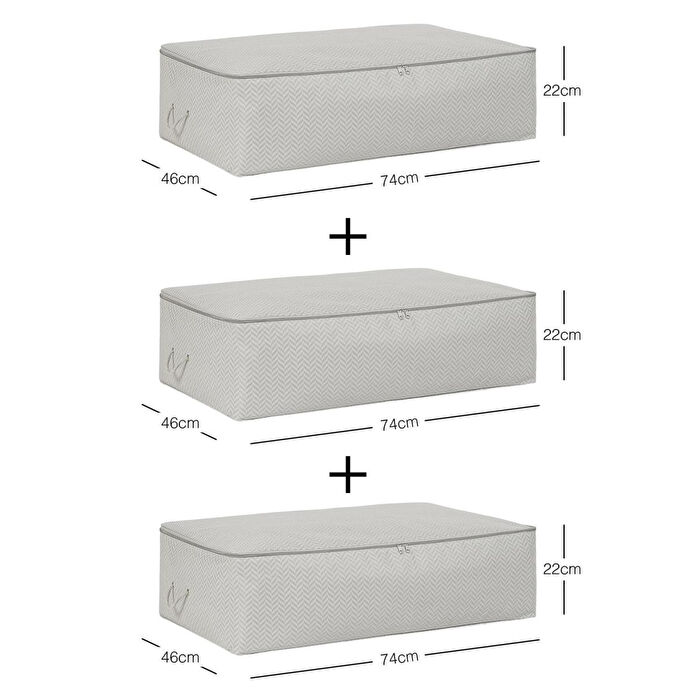 Ocean Home Textile 3'lü Mega Boy Gri Balıksırtı Baza Altı Hurç Set 74 X 46 X 22 Cm