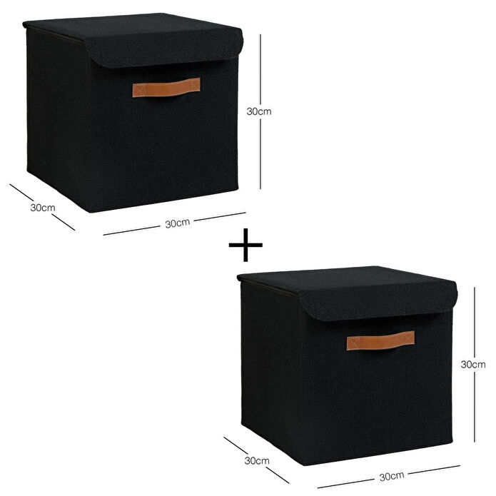 Ocean Home Textile 2'li Siyah Renk Jüt Kapaklı Kutu Set 30 X 30 X 30 Cm