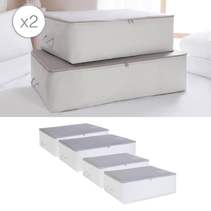 Ocean Home Textile 4'lü Gri Renk Stuff & Things Baza Altı Hurç Set