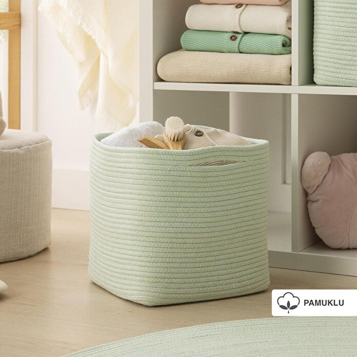 Ocean Home Textile Mint Kırçıllı Pamuklu Sepet 30 X 30 X 30 Cm