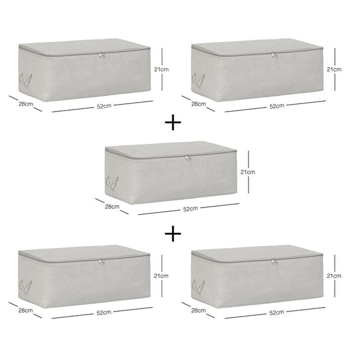 Ocean Home Textile 5'li Orta Boy Gri Balıksırtı Hurç Set 52 X 28 X 21 Cm