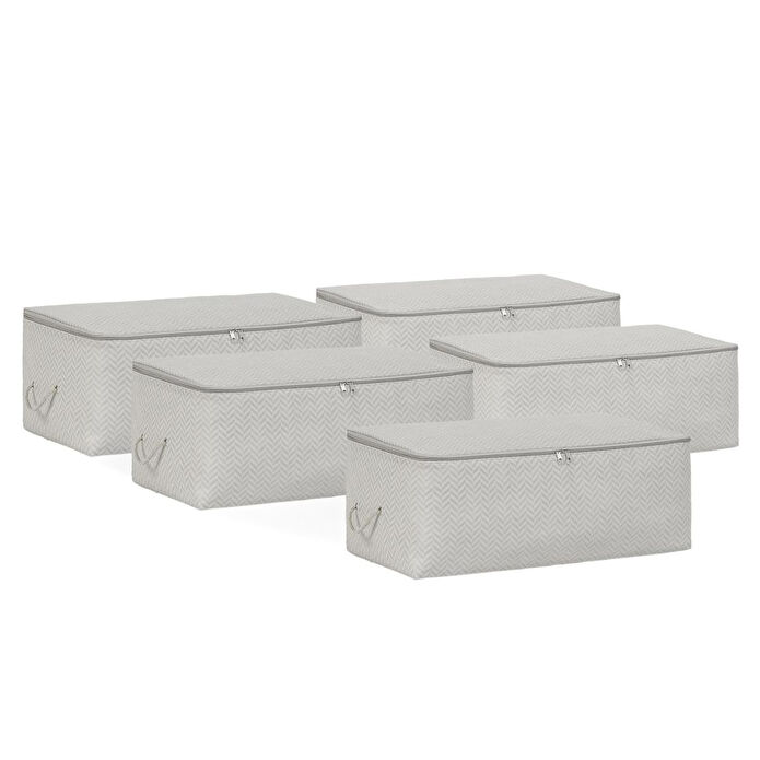 Ocean Home Textile 5'li Orta Boy Gri Balıksırtı Hurç Set 52 X 28 X 21 Cm