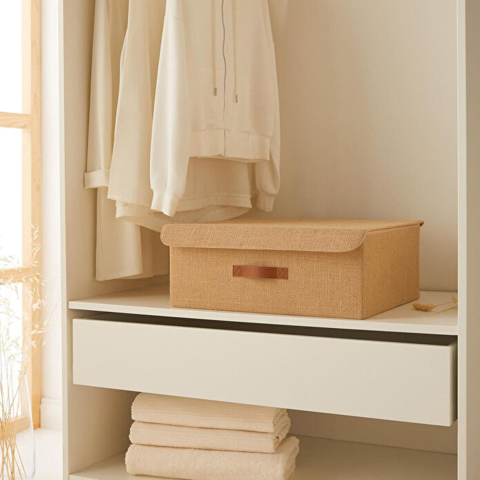 Ocean Home Textile Jüt Kapaklı Kutu 48 X 40 X 19 Cm