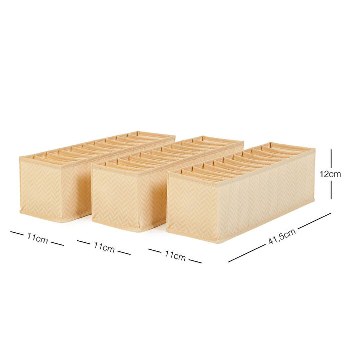 Ocean Home Textile 3'lü 10 Bölmeli Bej Balıksırtı Çekmece Düzenleyici Set