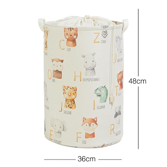 Ocean Home Textile Çocuk Odası Ağzı Büzgülü Sevimli Hayvanlar Oyuncak Sepeti 36 X 48 Cm
