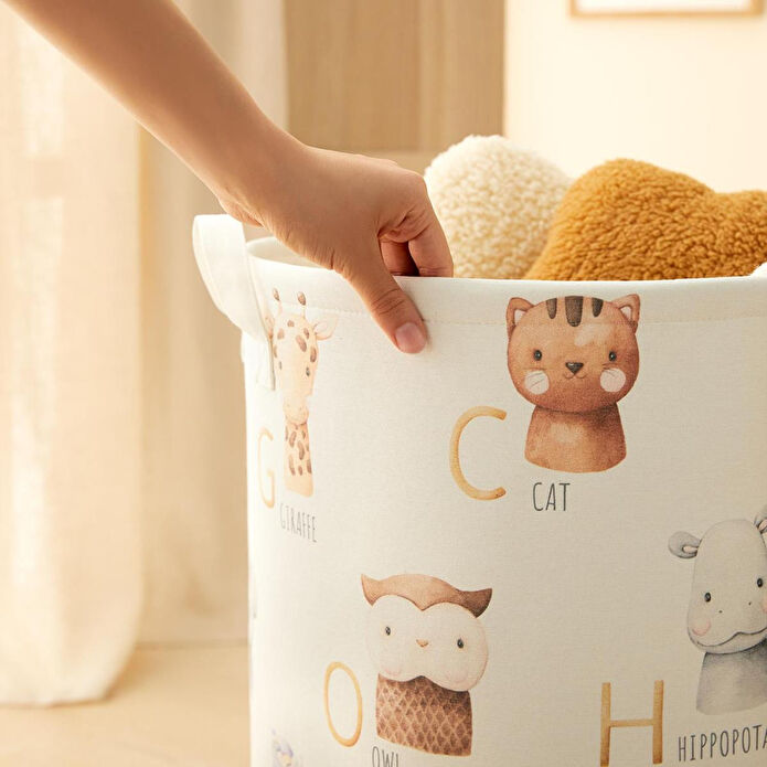 Ocean Home Textile Çocuk Odası Ağzı Büzgülü Sevimli Hayvanlar Oyuncak Sepeti 36 X 48 Cm