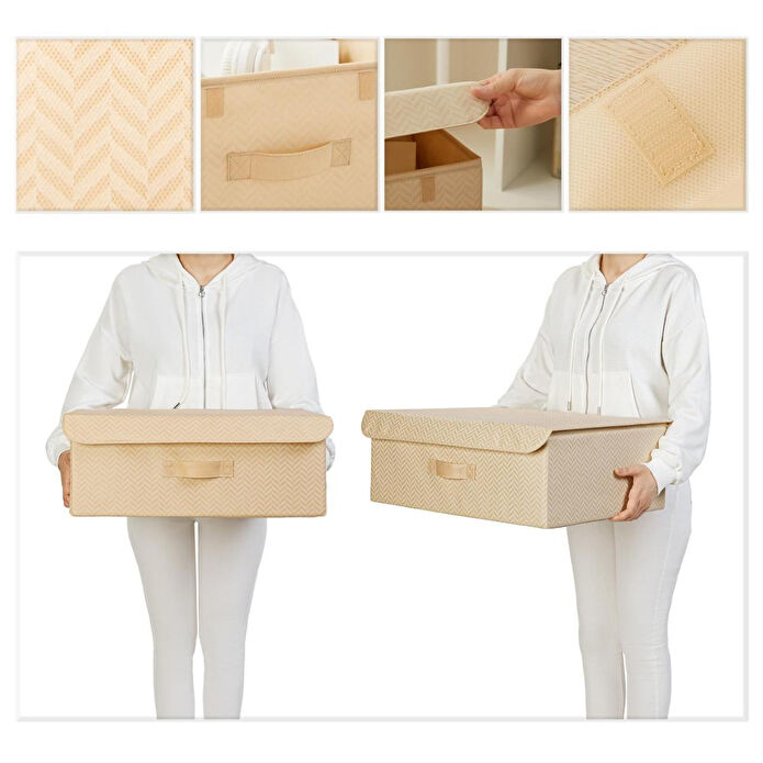 Ocean Home Textile Bej Balıksırtı Kapaklı Kutu 48 X 40 X 19 Cm