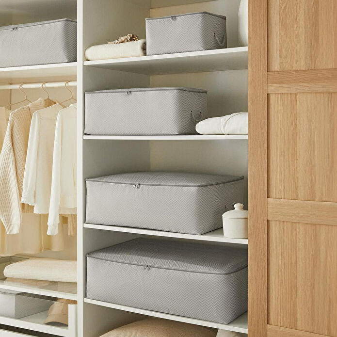 Ocean Home Textile Büyük Boy Gri Balıksırtı Baza Altı Hurç 62 X 46 X 22 Cm