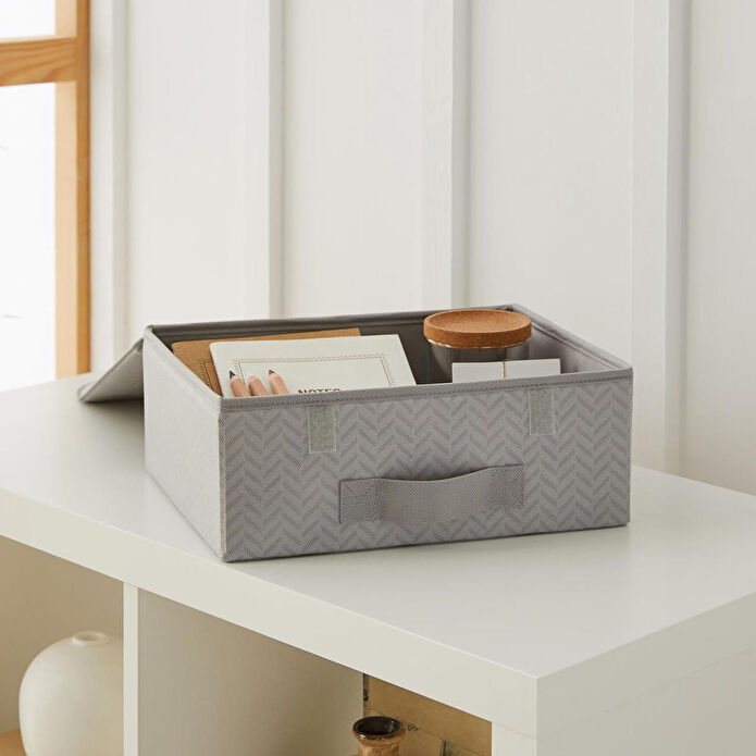 Ocean Home Textile Çekmece İçi Gri Balıksırtı Kapaklı Kutu 30 X 23 X 11 Cm