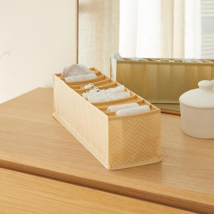 Ocean Home Textile 10 Bölmeli Bej Balıksırtı Çekmece Düzenleyici 11 X 41,5 X 12 Cm