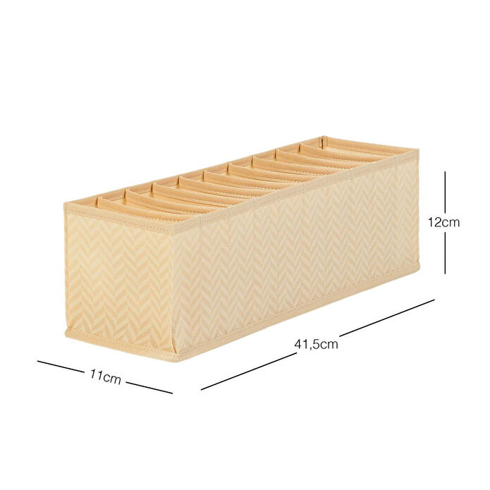 Ocean Home Textile 10 Bölmeli Bej Balıksırtı Çekmece Düzenleyici 11 X 41,5 X 12 Cm