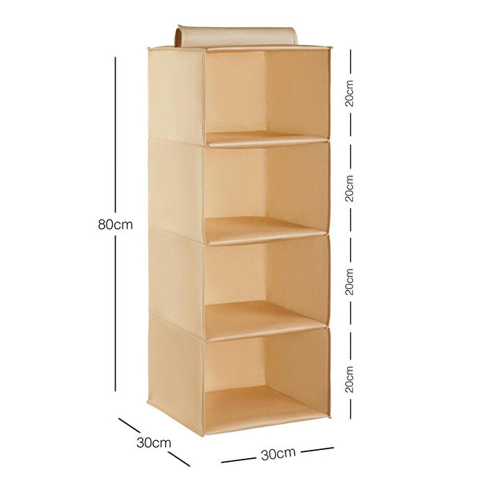 Ocean Home Textile 4 Katlı Bej Balıksırtı Dolap İçi Düzenleyici 30 X 30 X 80 Cm