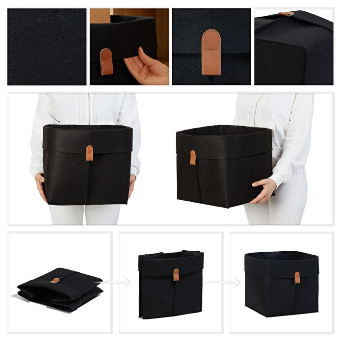 Ocean Home Textile Siyah Renk Keçe Sepet 30 X 30 X 30 Cm