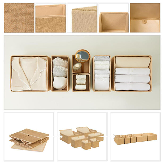 Ocean Home Textile 6'lı Jüt Çekmece İçi Düzenleyici Kutu 2 Adet 28 X 28 X 13 / 2 Adet 28 X 13 X 13 / 2 Adet 14 X 14 X 13 Cm