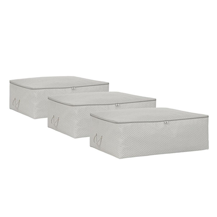 Ocean Home Textile 3'lü Büyük Boy Gri Balıksırtı Baza Altı Hurç Set 62 X 46 X 22 Cm