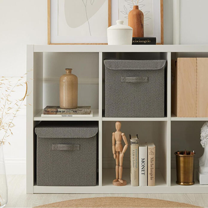 Ocean Home Textile Antrasit Renk Dokulu Kumaş Kapaklı Kutu 30 X 30 X 30 Cm