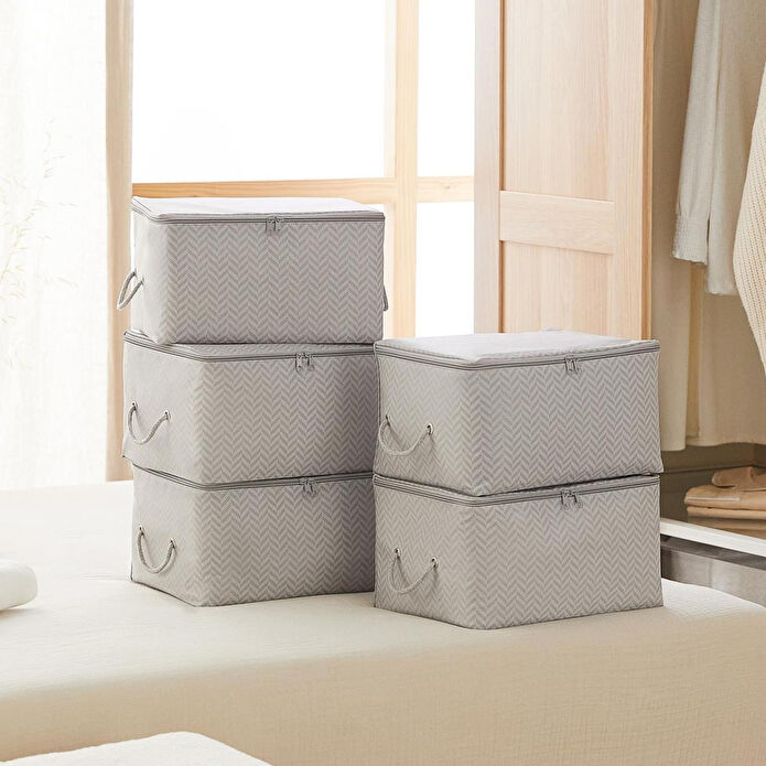 Ocean Home Textile 5'li Küçük Boy Gri Balıksırtı Hurç Set 30 X 22 X 18 Cm