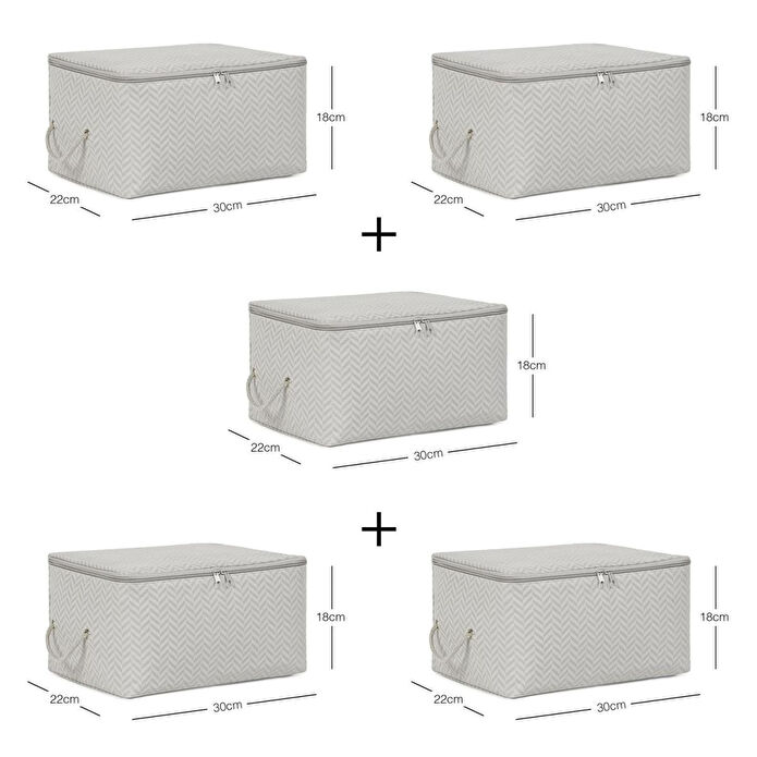 Ocean Home Textile 5'li Küçük Boy Gri Balıksırtı Hurç Set 30 X 22 X 18 Cm