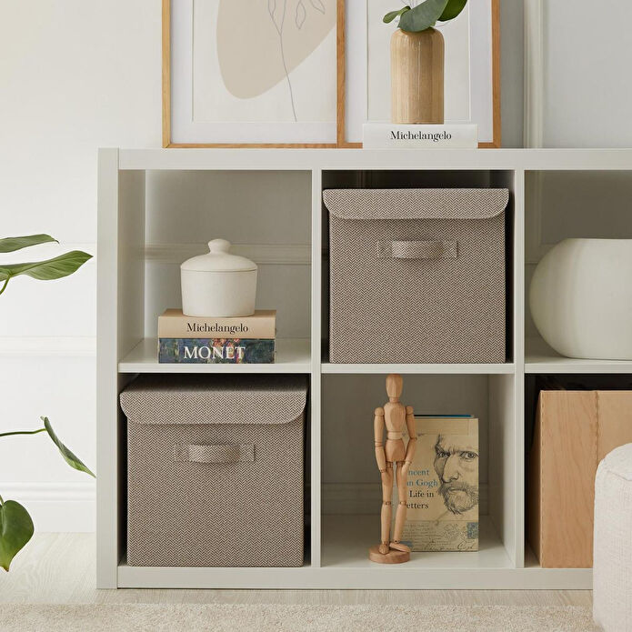 Ocean Home Textile Bej Renk Dokulu Kumaş Kapaklı Kutu 30 X 30 X 30 Cm