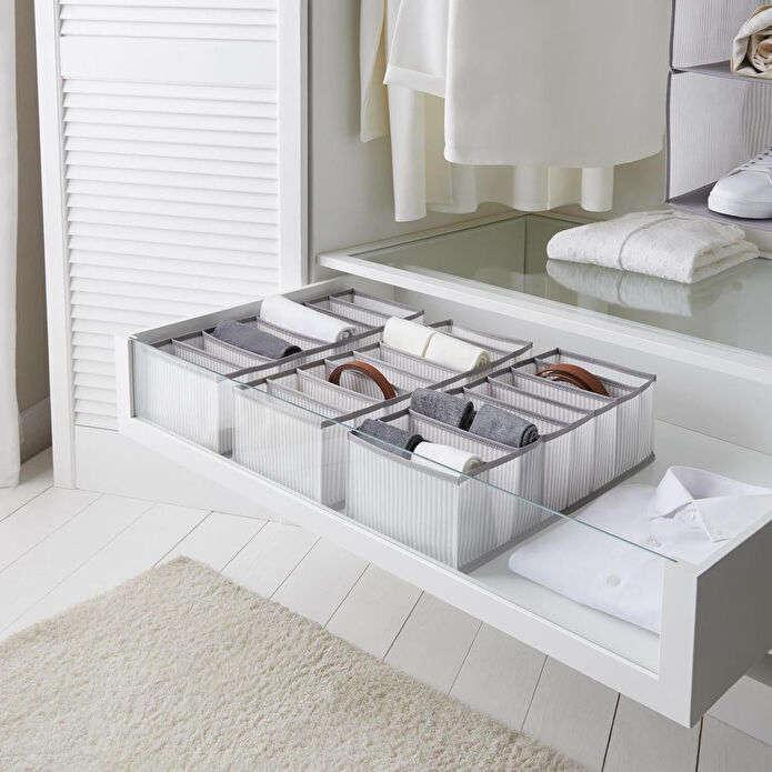 Ocean Home Textile 3'lü 8 Bölmeli Gri Çizgili Çekmece İçi Düzenleyici Set