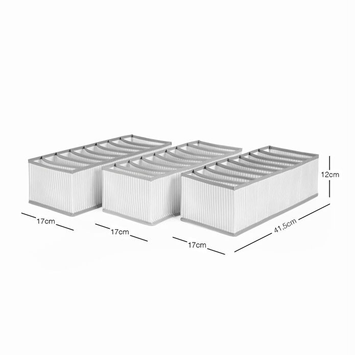 Ocean Home Textile 3'lü 8 Bölmeli Gri Çizgili Çekmece İçi Düzenleyici Set
