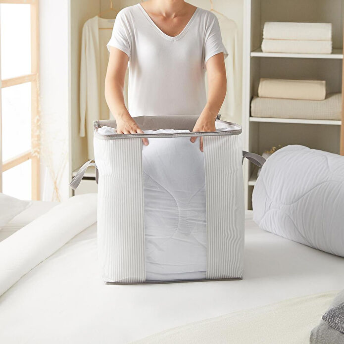 Ocean Home Textile Pvc Pencereli Gri Çizgili Stuff & Things Hurç 45 X 30 X 50 Cm