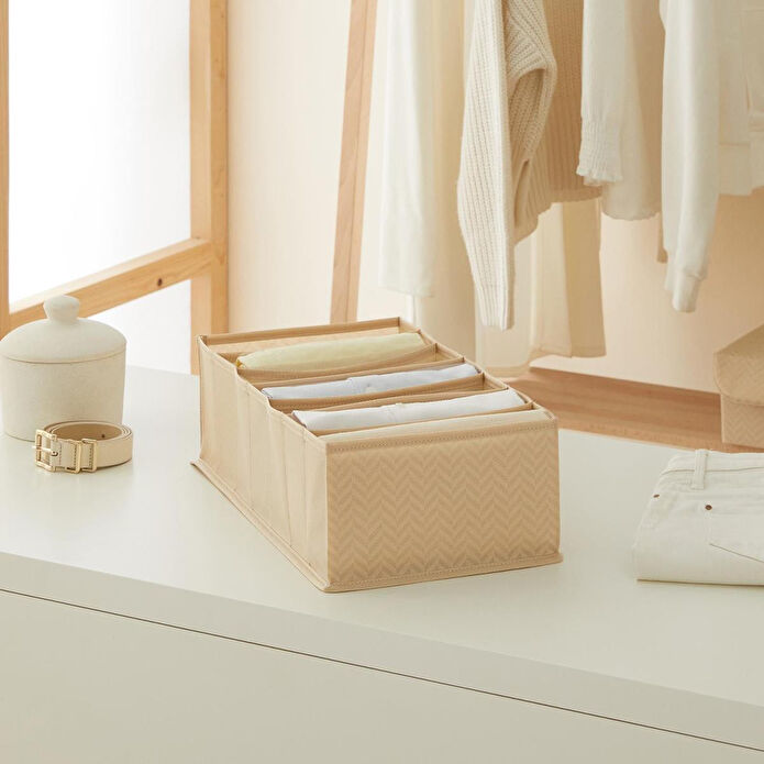 Ocean Home Textile 7 Bölmeli Bej Balıksırtı Çekmece Düzenleyici 22 X 41,5 X 12 Cm