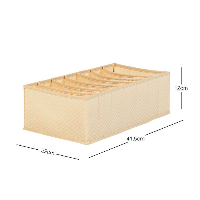 Ocean Home Textile 7 Bölmeli Bej Balıksırtı Çekmece Düzenleyici 22 X 41,5 X 12 Cm